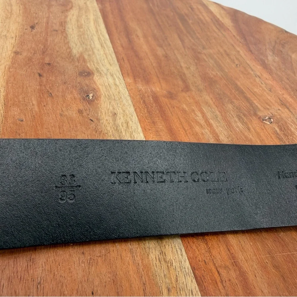 Kenneth Cole New York‎ Mens Black Leather Belt silver Buckle Sz 38 1-3/8”Wide